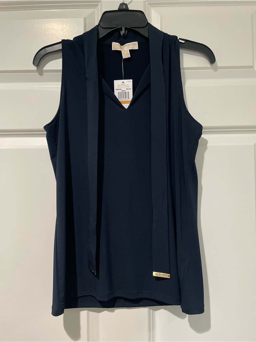 Michael Kors Navy Sleeveless V-Neck Tie Neck Tank
